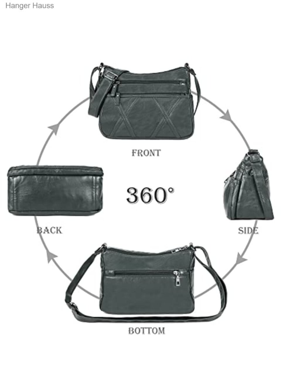 Small Crossbody Bag Washed PU Leather Vegan Shoulder Purse Multi Pockets - Picture 5 of 6